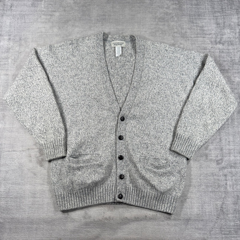 Northwoods Ragg Sweater Mens Medium Grey Marl Wool Button Cardigan Professor